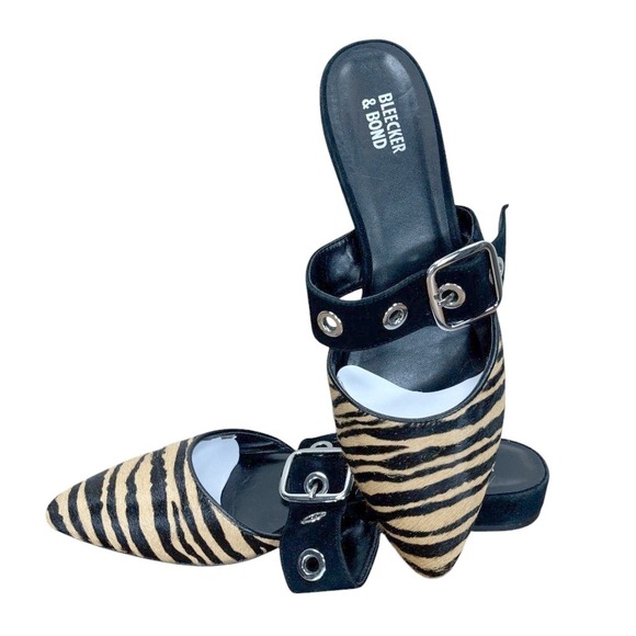 Bleecker & Bond Zada Tiger Striped Mules Buckle Pointed Toe Slides Size 10 - Picture 1 of 8
